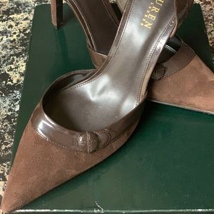 Ralph Lauren Chocolate Brown Suede D’Orsay pumps